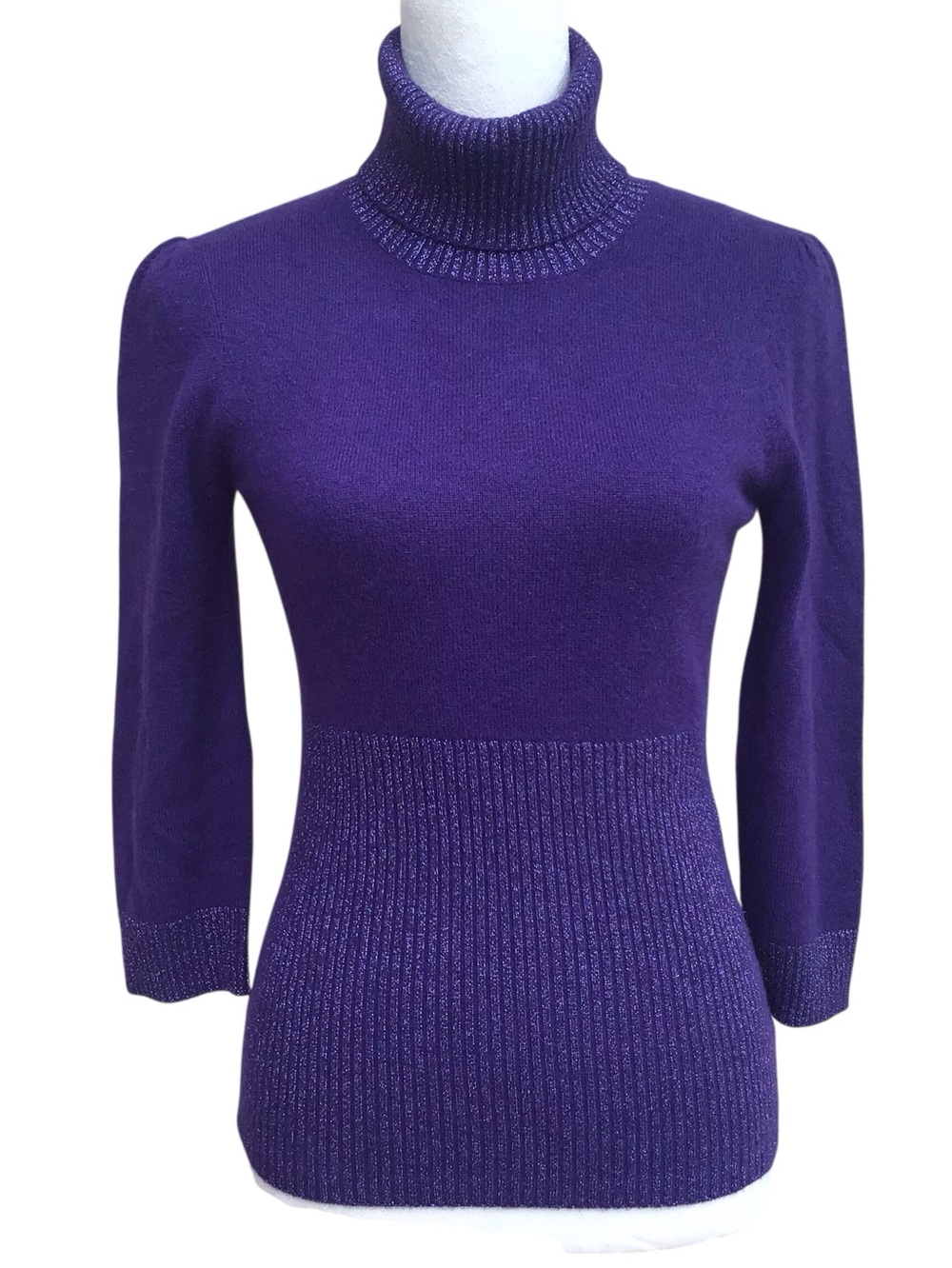 Bebe Purple Cashmere Turtleneck Shimmer Sweater